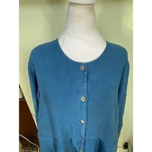 Bryn Walker Sz M Blue Linen Tunic Dress Minimalistic Coastal Bohemian Oversized - Picture 2 of 11